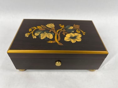 Original Swiss Cylinder Music Box w Floral Inlaid