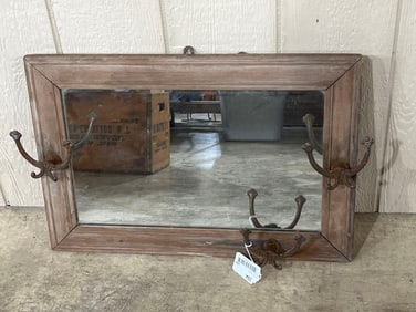 Oak Hall Mirror w Hat Hooks