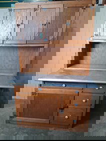 Early Oak Hoosier Style 2pc Cabinet