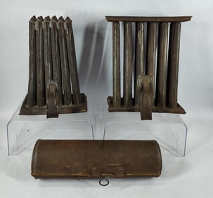 Great lot of 2-Tin 12-stick candle molds & candle box