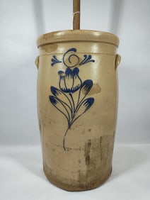 Decorated 6-gal stoneware churn