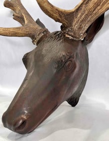 Wooden Stag head with real antlers