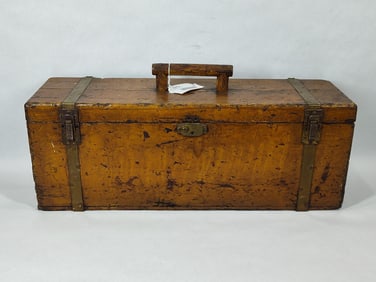 Early wood handled box w/drawer