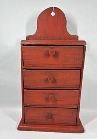 Primitive painted 4drw hanging cabinet