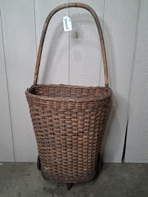 Antique Rolling Market Basket Cart