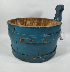 Early blue painted wood staved Piggin