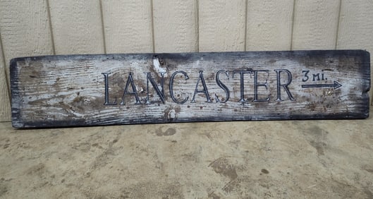 Lancaster 3 Mi. wooden sign