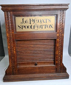 Outstanding J.&P. Coats Oak Country Store Spool Cabinet