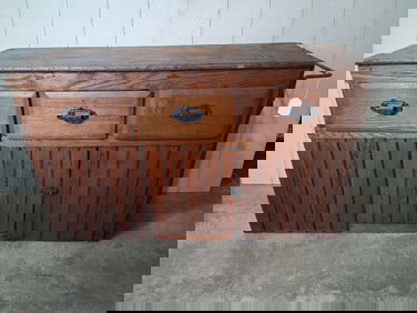 Early Oak Country Store Beadboard Cabinet