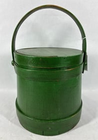 Primitive Green painted firkin bucket