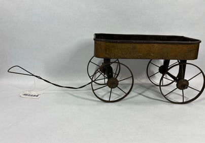 Very Early Childs Tin Wagon w/Iron Spoked Wheels