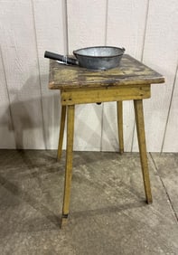 Primitive cheese straner stand in old mustard paint