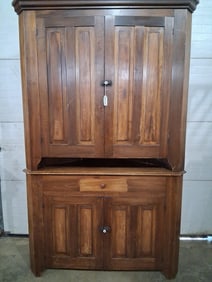 Early Sq Nailed Paneled Door Corner Cupboard