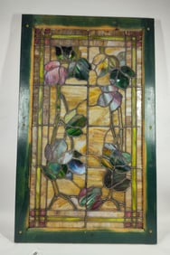 Early 1900s Floral & Vine Decorated Stained Glass Window