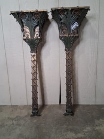 Pair of Tall Painted & Gilted metal wall Planters