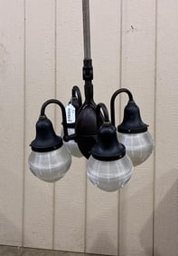 Early 4-Arm Dental Chandelier w/4 orig Holophane Shades