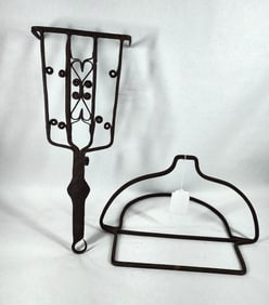 Early Blacksmith forged fireplace Hearthenware trivet & pan holder