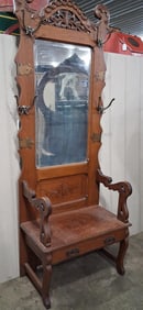 Awesome Victorian Carved Oak Hall Seat