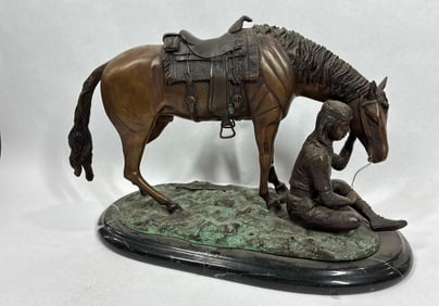 Leonardo Rossi Bronze Native American Woman with Horse