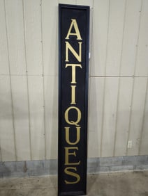 Tall ANTIQUES Smaltz finish wooden sign