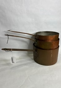 3-Antique French Style Hand Forged Copper Pots