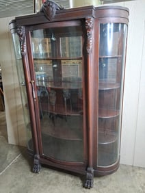 Beautiful 19th c McCreery & Co curved glass curio cabinet