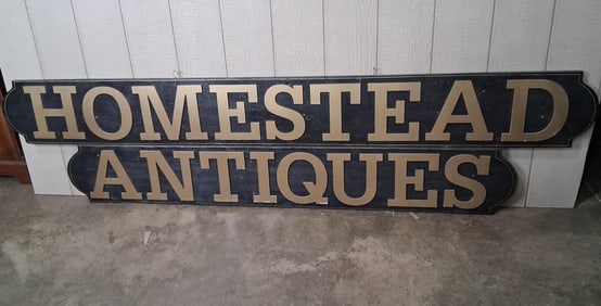 Homestead Antiques wooden sign