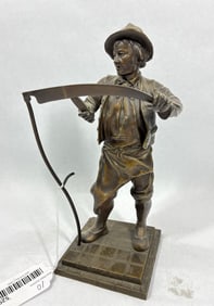 Colonial Tobacco Farmer with Scythe Bronze Statue