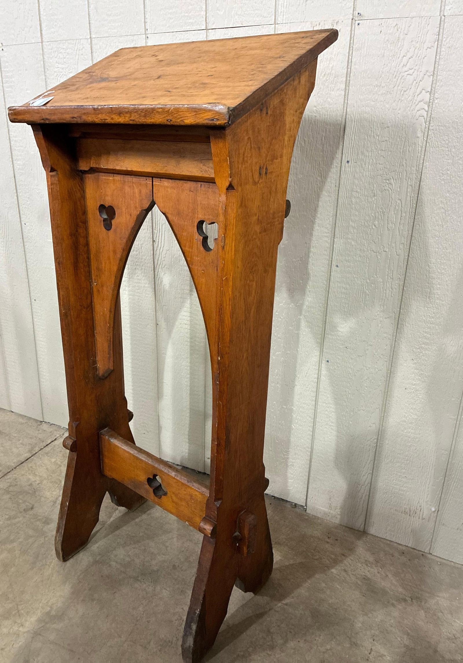 Tall Pine Lectern/Podium w/scalloped design: With square nails and pegged bottom cross brace. 57in tall 24in wide 14in deep.