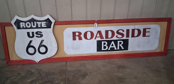 Geauga Lake Route 66 Roadside Bar wooden sign