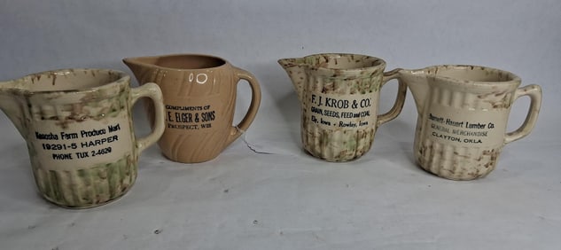 4- Stoneware/Porcelain Advertising Creamers