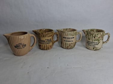 4- Stoneware/Porcelain Advertising Creamers