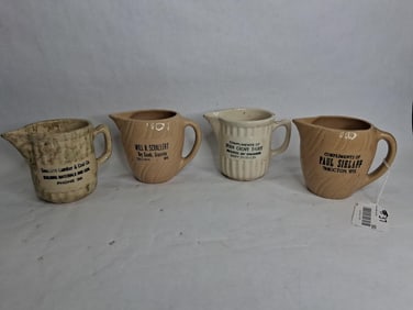 4- Stoneware/Porcelain Advertising creamers