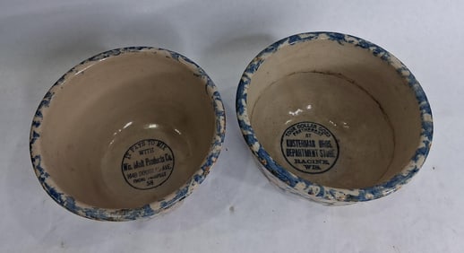 2- Spatterware Stoneware Advertising bowls
