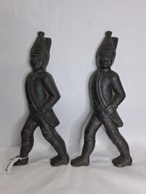 19th c Cast Iron Hessian Soldier Andiron Ends