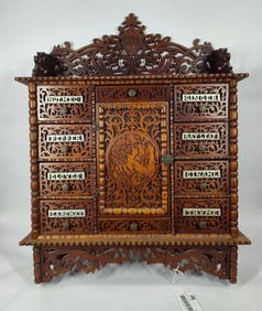 Rare Art Nouveau Folk Art Fretwork Spice Cabinet