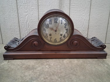 Seth Thomas Oversized Mahogany Tambour Mantel Clock