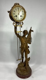 French Poix of Travel Bronze Swinging Arm Clock