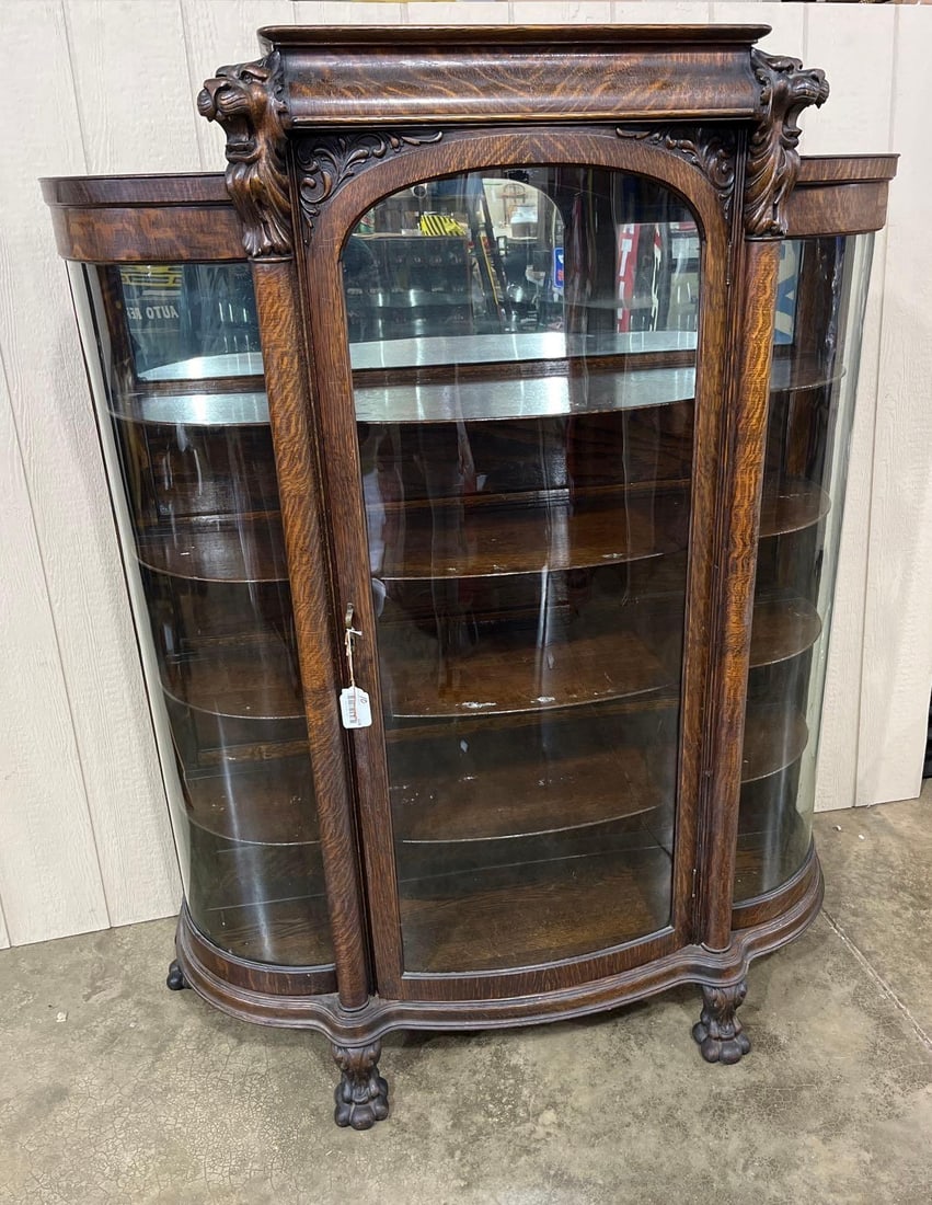John Swanson Quartersawn Oak Curved Glass Curio Cabinet (1 of 10)
