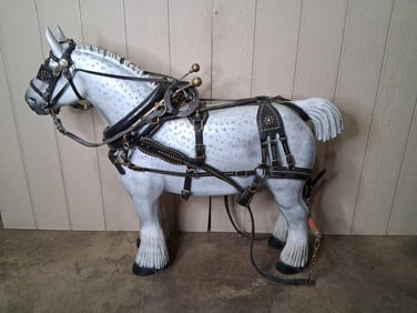 Awesome Wooden Pony Size Percheron Draft Horse w/Harness