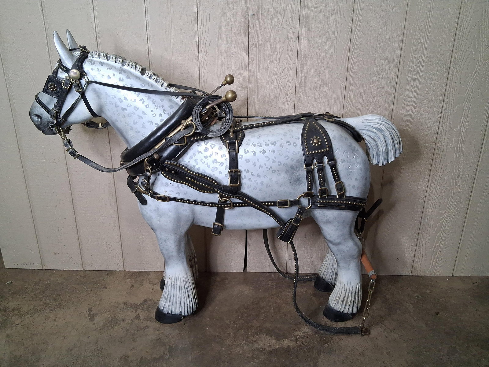Awesome Wooden Pony Size Percheron Draft Horse w/Harness (1 of 9)
