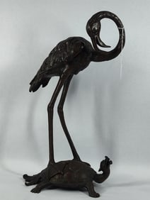 Mid-century Japanese Bronze Heron Tortoise sculpture