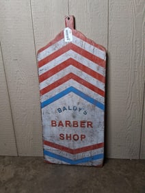 Baldy's Barber Shop Bread Board sign