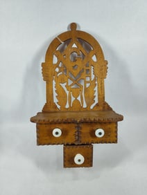 Nice small Masonic Freemasonry Tramp Art drawered shelf