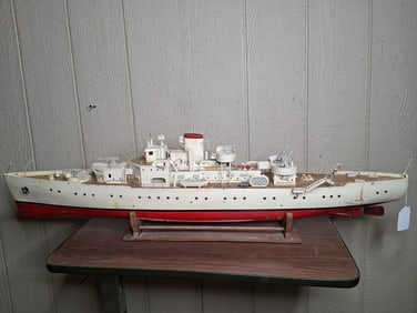 Early Detailed Handmade Wooden Model Battleship