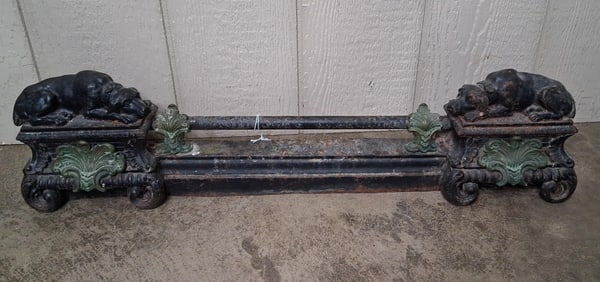 Great ornate cast iron Fireplace Fender w/Dogs
