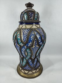 Fancy Antique Moroccan Ceramic Lidded Urn
