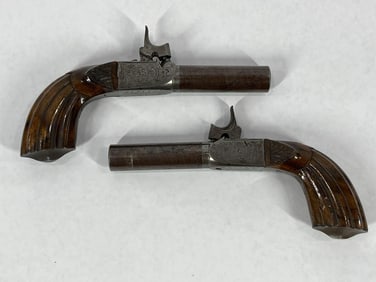 Pair of Finely Engraved Boxlock .50 Cal Percussion Pistols