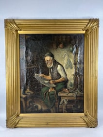 "Reading Cobbler" Oil on Canvas Painting