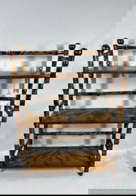 Antique Victorian English Burnt Bamboo Etagere